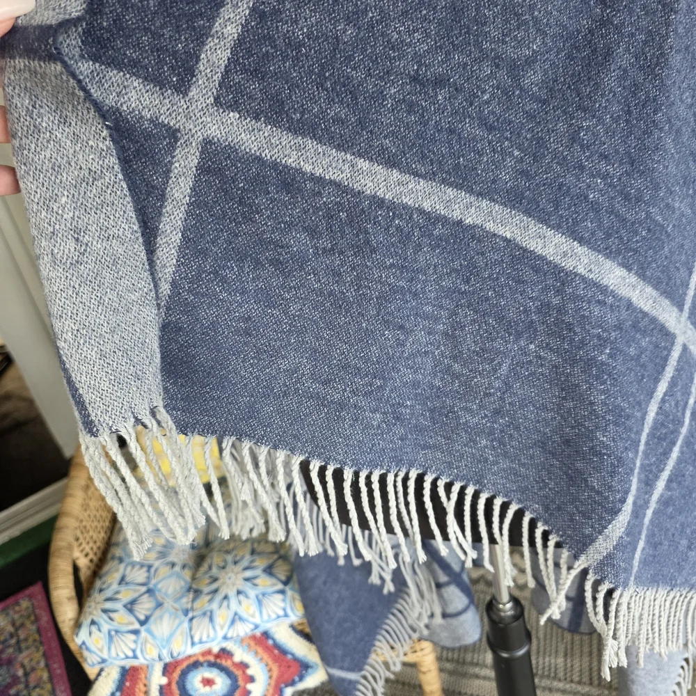 Nido Notte Italian Knit Blanket Plaid Dusty Blue Cotton Blend Soft Throw
